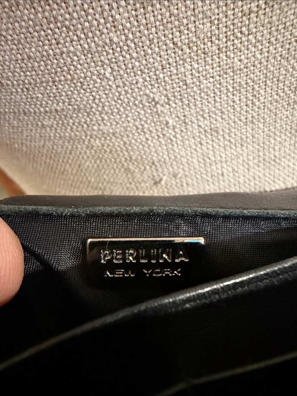 Perlina Black Leather Crossbody Bag with Metal Logo Plaque - Picture 11 of 15